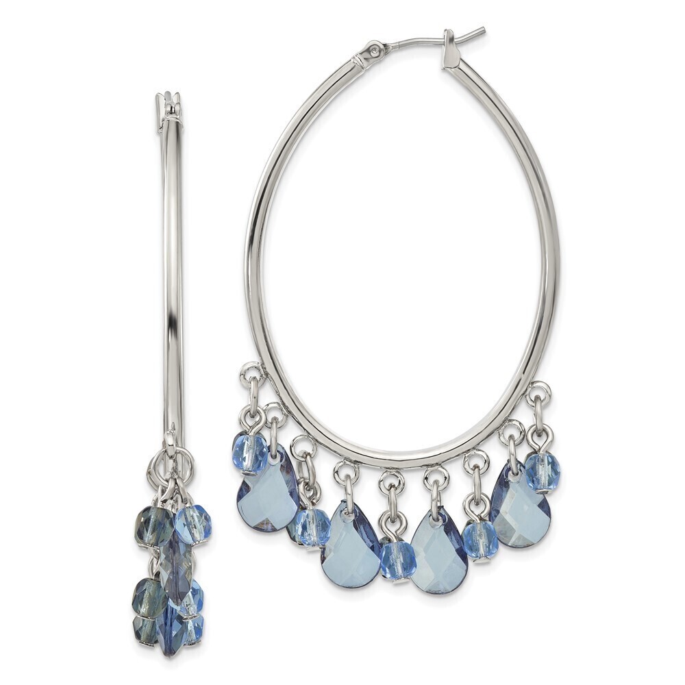 1928 Silver-tone Light and Dark Blue Faceted Crystal Danble Hoop Earrings